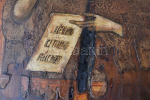 cca 1800 Jézus Krisztus ikon, erősen sérült, tojás tempera, fatábla, 44×34 cm