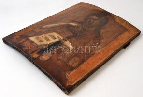 cca 1800 Jézus Krisztus ikon, erősen sérült, tojás tempera, fatábla, 44×34 cm