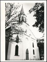 1982 Földeák, felújított templom, feliratozott fotó, 12×9 cm