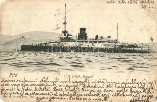 1904 Pola, SM Schiff Monarch. K.u.K. Kriegsmarine / SMS Monarch, az Osztrák-Magyar Monarchia partvédő csatahajója (EB)