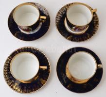 4 db csehszlovák Alt.Wien jelzésű porcelán teás csésze, aljjal. Matricás, jelzett, hibátlan