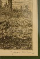 Gross Arnold (1929-2015): Kőröspart. Rézkarc, papír, jelzett, üvegezett keretben, 29×39 cm