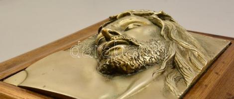 Ezüsttel bevont nagyméretű gipsz plasztika. Jézus. Keret mérete / Silver plated gips plaster 41x32 c...