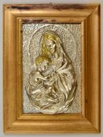 Ezüsttel bevont nagyméretű gipsz plasztika. Madonna. Keret mérete / Silver plated gips plaster 41x32 cm