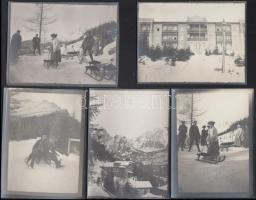 cca 1910 Magas-Tátra szánkózók, épületek, tájképek, 30 db fotó, 9×12 cm