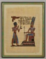 Egyiptomi kézzel festett papirusz, üvegezett keretben. 50x37 cm