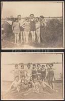 cca 1920-1930 Fürdőzők a ráckevei Duna-parton, 2 db fotó, 9×12 cm