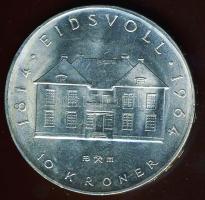Norvégia 1964. 10K Ag "150 éves az Alkotmány" T:BU