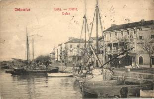1908 Crikvenica, Cirkvenica; kikötő / luka / port, ships (kis szakadás / small tear)
