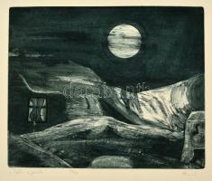 Kéri Imre (1945- ): Téli éjszaka, rézkarc, papír, jelzett, 23,5×29,5 cm