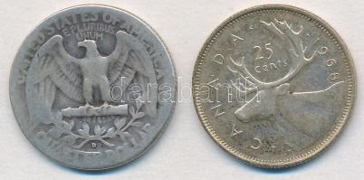 Amerikai Egyesült Államok 1942. 1/4$ Ag "Washington Quarter" + Kanada 1968. 25c Ag T:2-3 p...