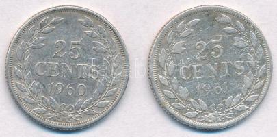 Libéria 1960-1961. 25c Ag (2xklf) T:2- Liberia 1960-1961. 25 Cents Ag (2xdiff) C:VF