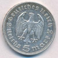 Német Harmadik Birodalom 1936J 5M Ag "Hindenburg" T:2,2- 
German Third Reich 1936J 5 Mark...