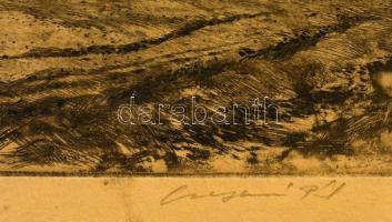 Csergezán Pál (1924-1996): Tanya, rézkarc, papír, jelzett, 18×30 cm