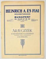 1930 Heinrich A. és fiai Rt. árjegyzéke ír rendszerű folytonégő hengeres alakú lemezköpenyes kályhákról