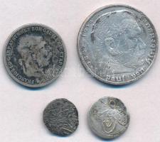 4db-os vegyes magyar és külföldi rossz tartású, sérült ezüstpénz tétel T:3,3- ly.  4pcs of various silver coins in bad condition C:F,VG hole