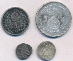 4db-os vegyes magyar és külföldi rossz tartású, sérült ezüstpénz tétel T:3,3- ly. 
4pcs of various ...