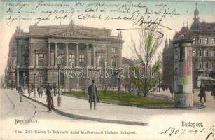1907 Budapest VIII. Népszínház, hirdetőoszlop. Tóth Károly és Schwartz Antal kézifestészeti kiadása
