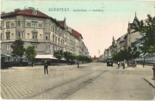 1907 Budapest VIII. József körút, Valéria kávéház, utcaseprő, villamos (EK)