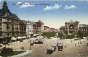 Budapest VII. Keleti pályaudvar, vasútállomás, villamosok, Baross szobor, Dr. Radnai Sándor fogorvosi rendelője, üzletek (Rb)