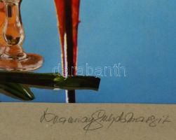 Kvasznay Gulyás Margit (1924-2013): Boros csendélet. Fotó montázs, jelzett, üvegezett keretben, 46×3...