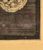 Olvashatatlan jelzéssel: Kiabálj, énekelj! Rézkarc, papír, üvegezett keretben, 20×33 cm