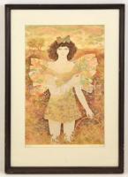 Mario Dorett (?-): Tündér. Szitanyomat, papír, jelzett, üvegezett keretben, 47×29 cm