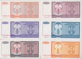 Horvátország / Krajna Szerb Köztársaság 1993. 1.000.000D + 5.000.000D + 10.000.000D + 20.000.000D + ...