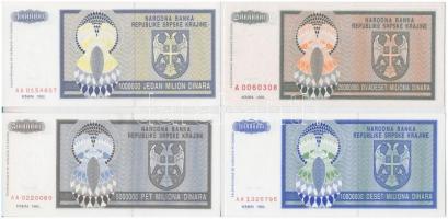 Horvátország / Krajna Szerb Köztársaság 1993. 1.000.000D + 5.000.000D + 10.000.000D + 20.000.000D + ...