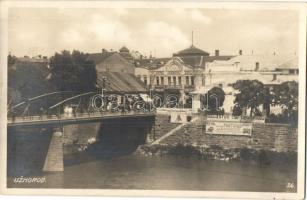 Ungvár, Uzshorod, Uzhorod; Híd, korona szálló, reklámok / bridge, hotel, advertisements