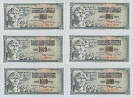 Jugoszlávia 1978. 1000D (10x) sorszámkövetők, valamint mindegyiken nyomdahiba GUVERNE T:I Yugoslavia 1978. 1000 Dinara (10x) sequential serials and all with GUVERNE printing error C:UNC