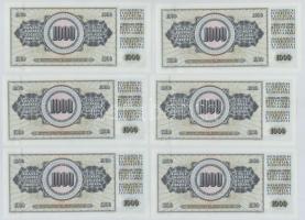 Jugoszlávia 1978. 1000D (10x) sorszámkövetők, valamint mindegyiken nyomdahiba "GUVERNE" T:...