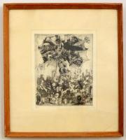 Molnár Gabriella(1940-): Félelem. Rézkarc, papír, jelzett, üvegezett keretben, 19,5×15,5 cm