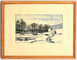 Nagy Zoltán (1916-1987): Kisinóc. Rézkarc, papír-karton, jelzett, keretben, 18,5×31 cm