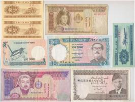 Vegyes: 8db-os papírpénz tétel, benne kínai, pakisztáni, mongol és bangladesi bankjegyek T:II-III Mixed: 8pcs of banknotes from China, Pakistan, Mongolia and Bangladesh C:XF-F