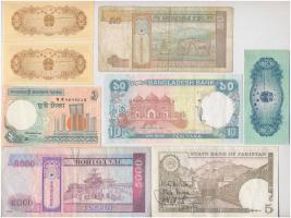 Vegyes: 8db-os papírpénz tétel, benne kínai, pakisztáni, mongol és bangladesi bankjegyek T:II-III
M...