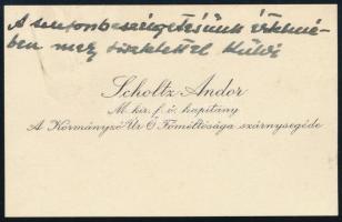 1935 Scholtz Géza m. kir., folyamőr kapitány, Kormányzói szárnysegéd saját kézzel beírt névjegykárty...