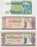 Guyana 1966-1992. 10D + 1966-1989. 20D + Zaire 1988. 50Z T:I Guyana 1966-1992. 10 Dollars + 1966-1989. 20 Dollars + Zaire 1988. 50 Zaires C:UNC