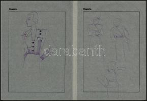 Jelzés nélkül: Divatrajzok. 19 db, pauszpapír, vegyes technika, 31x24 cm