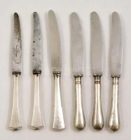 6 db különféle ezüstnyelű kés, részben Solingen pendével / silver knives.