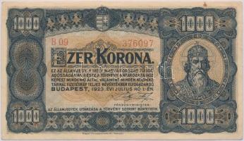 1923. 1000K Magyar Pénzjegynyomda R.t. Budapest nyomdahely jelöléssel T:III