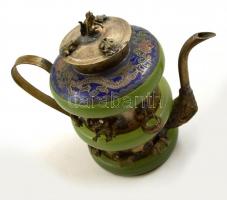 Jáde kövekkel és zománccal díszített kiöntő, m: 12 cm