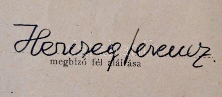 cca 1930-1940 Kitöltetlen ügyvédi meghatalmazás Herczeg Ferenc (1863-1954) író saját kezű aláírásáva...