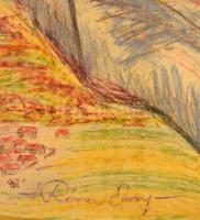 Róna jelzéssel: Huszárok. Vegyes technika, papír, üvegezett keretben, 60×84 cm