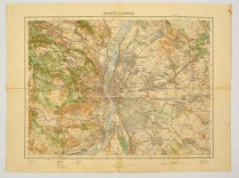 1930 Budapest és környékének katonai térképe, kiadja a M. Kir. Állami Térképészet, nagy szakadással, ragasztott, 47×61 cm