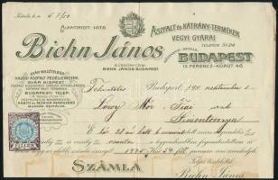 1911 Díszes számla 10f díjjegyes okirati bélyeggel, Biehn János