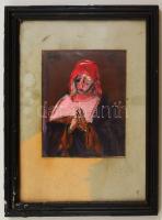 Frank jelzéssel: Imádkozó apáca. Olaj, papír-karton, üvegezett keretben, 17×15 cm