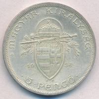 1938. 5P Ag "Szent István" tokban T:1- kis patina
Adamo P8.1