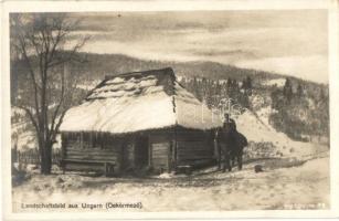 Ökörmező, Volove Polje, Mizhhirya; Kunyhó télen katonával / hut in the winter with soldier. Phot. F. Deicke