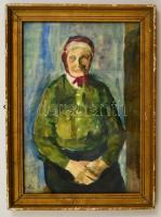 Glatz jelzéssel: Fejkendős asszony. Akvarell, papír, szakadással, üvegezett keretben, 35×21 cm